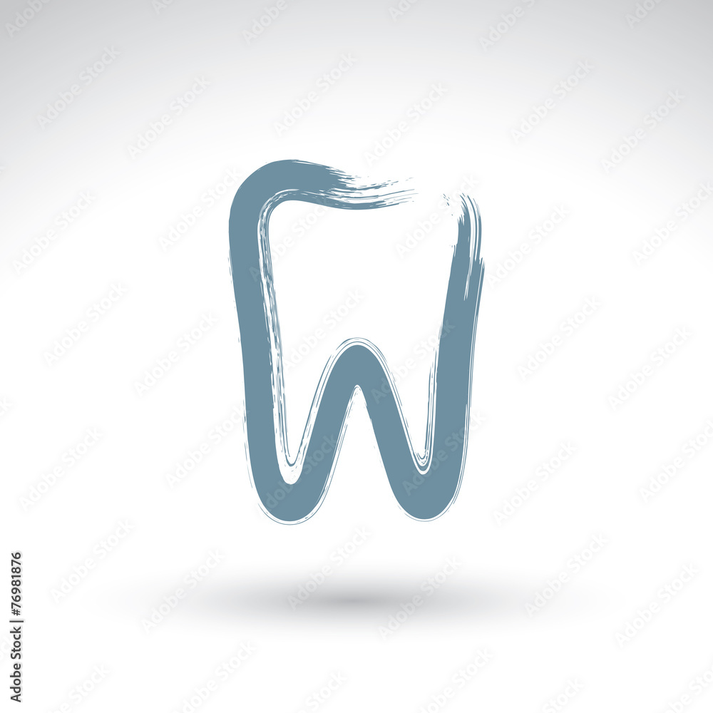 Hand drawn simple tooth icon, real ink brush drawing tooth symbo Hand drawn simple tooth icon, real ink brush drawing tooth symbo