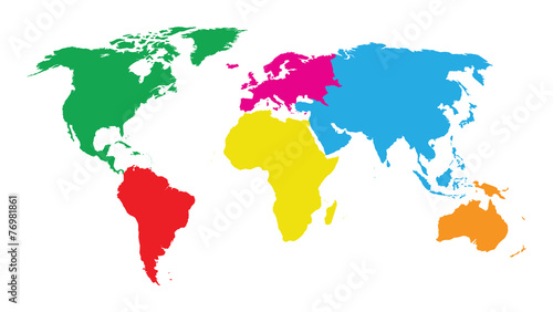 colourful continents world map