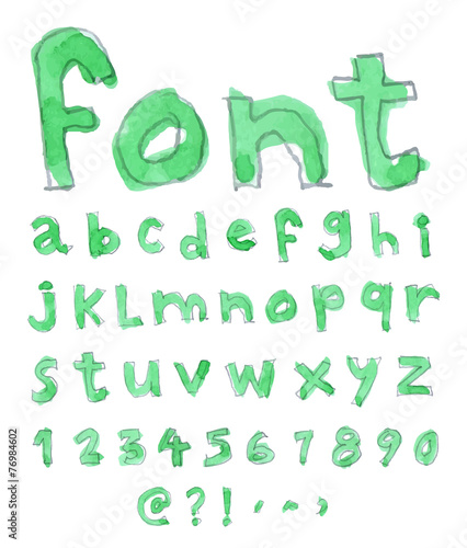 Font Watercolor. Handwritten Vector illustration.