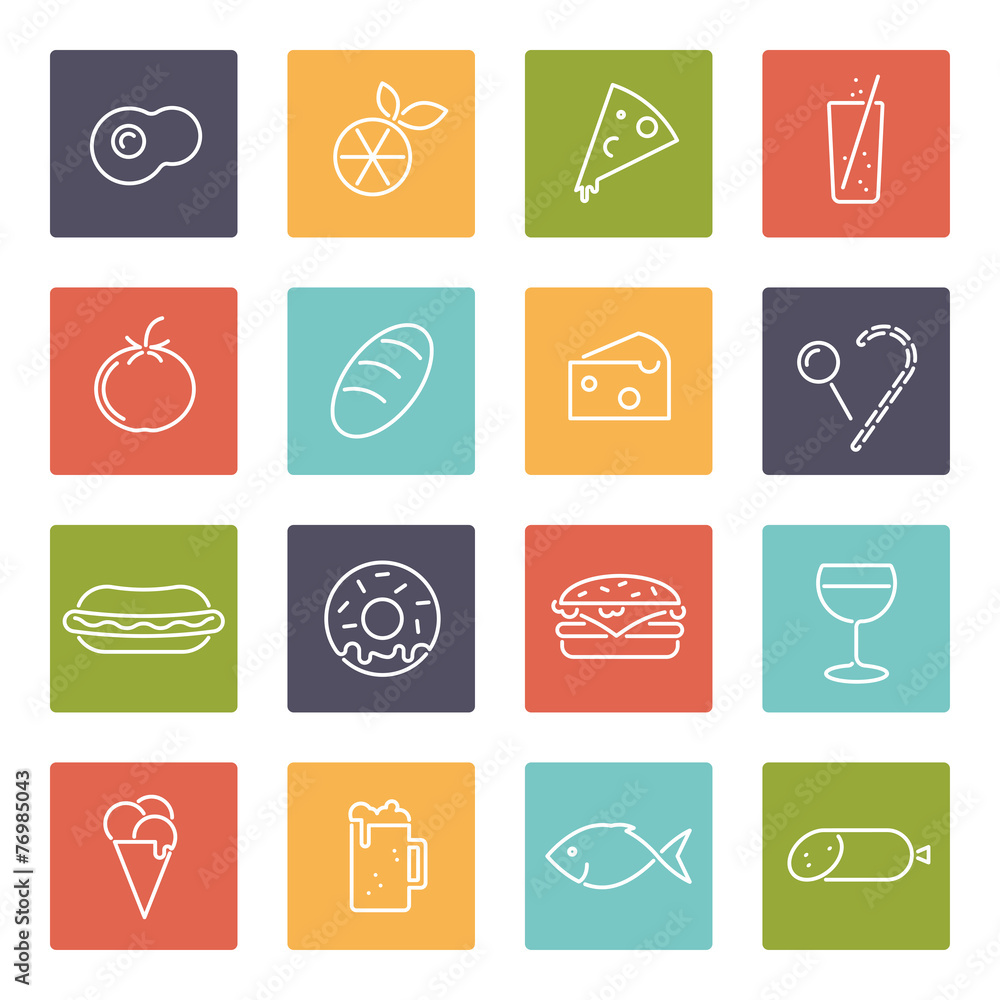 Food line icons in squares vector collection Food line icons in squares vector collection
