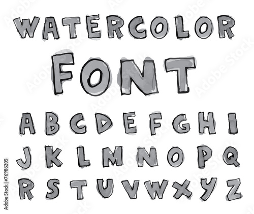 Font Watercolor. Handwritten Vector illustration.