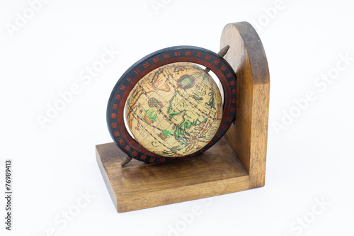Vintage Wood Globe Earth on a White Background