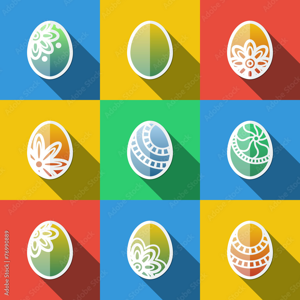 Set of Flat Easter Eggs Icons
