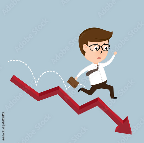 Businessman jump off falling down chart
