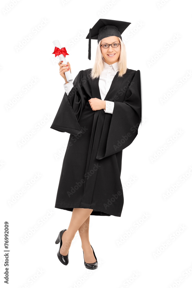 Female college graduate holding a diploma Female college graduate holding a diploma