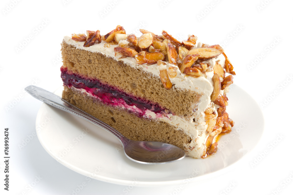 Coffee almond cake isolated on white background Coffee almond cake isolated on white background