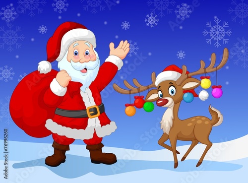 Cartoon Santa clause with deer