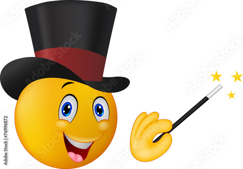 Magician emoticon with magic wand showing trick