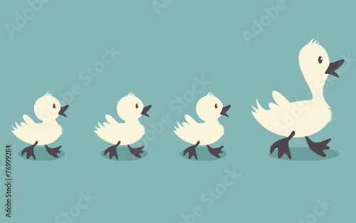 Duck family retro style colors, vector illustration