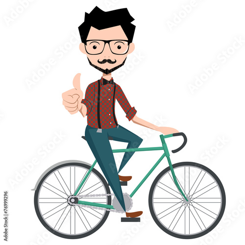 Hipster riding bike, vector illustration