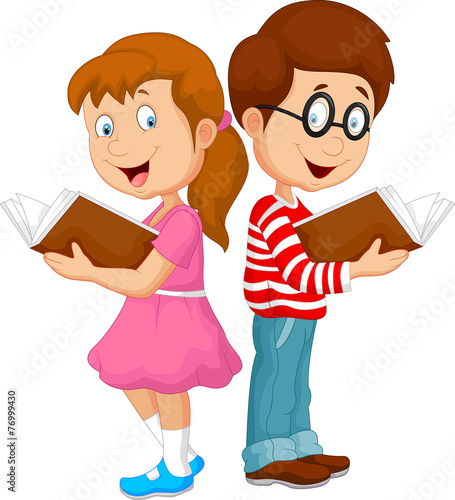 Cartoon kids reading book