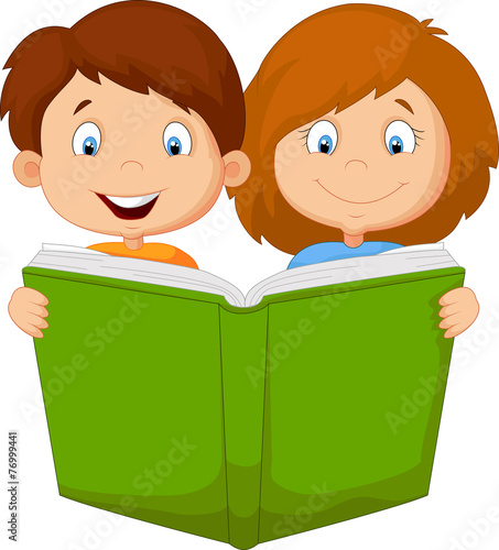 Cartoon kids reading book