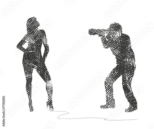 silhouette astratta di fotografo e modella
