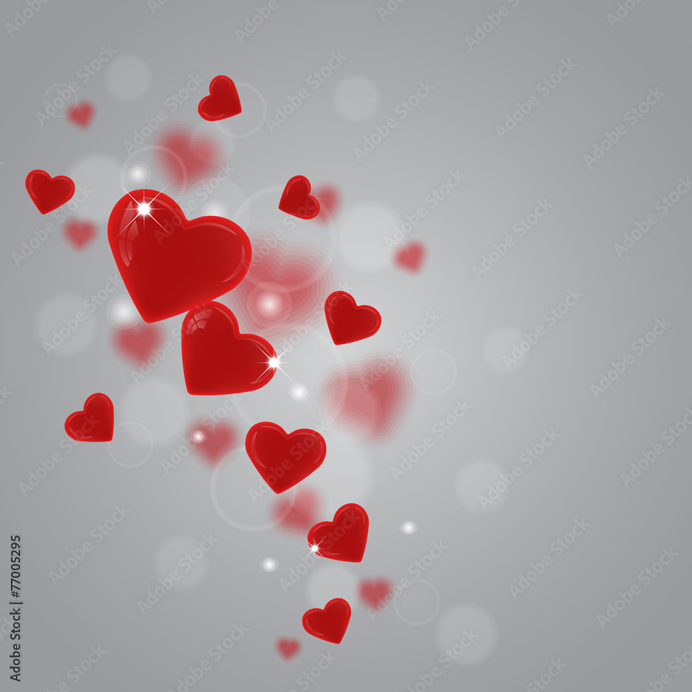 Valentine`s Day abstract background with red love  hearts.