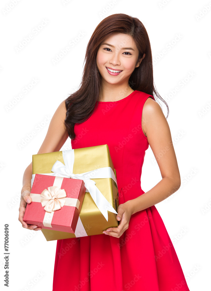 Asian Woman hold with gift box Asian Woman hold with gift box