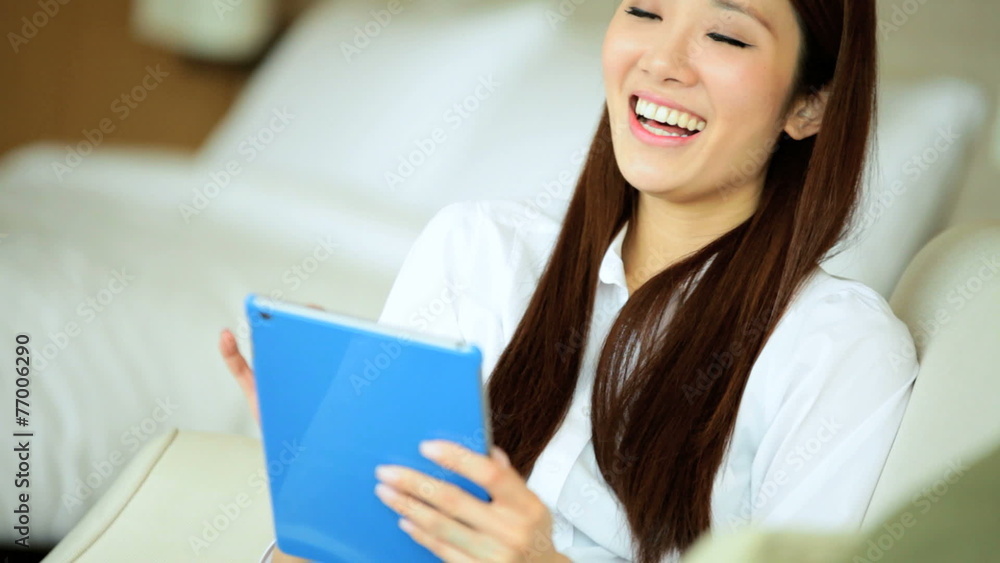 Female Ethnic Asian Chinese Relaxing Luxury Hotel Tablet Social Media Female Ethnic Asian Chinese Relaxing Luxury Hotel Tablet Social Media