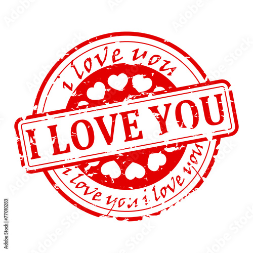 Damaged red round stamp with the words "I love you" - vector