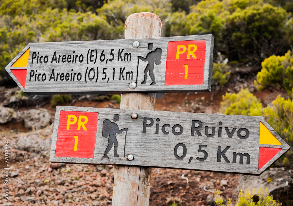 Sign showing directions to two different peaks on Madeira.