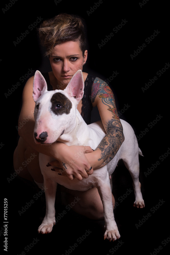 Tattooed Woman and bull terrier Tattooed Woman and bull terrier