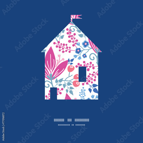 Vector pink flowers house silhouette pattern frame
