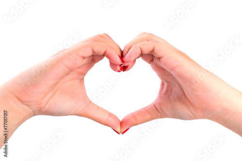 Shape of the heart made by female hands isolated on white