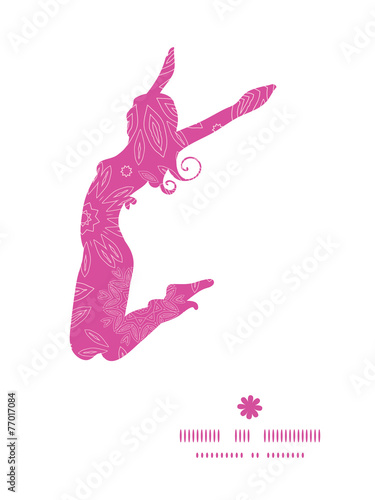 Vector pink abstract flowers texture jumping girl silhouette