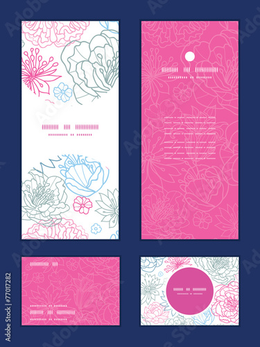 Vector gray and pink lineart florals vertical frame pattern