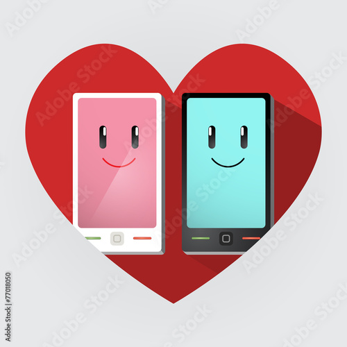 Vector Cute Valentine Illustration Smartphones in Love