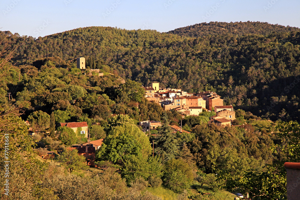 medieval village with forest hills landscape, Provence, France.