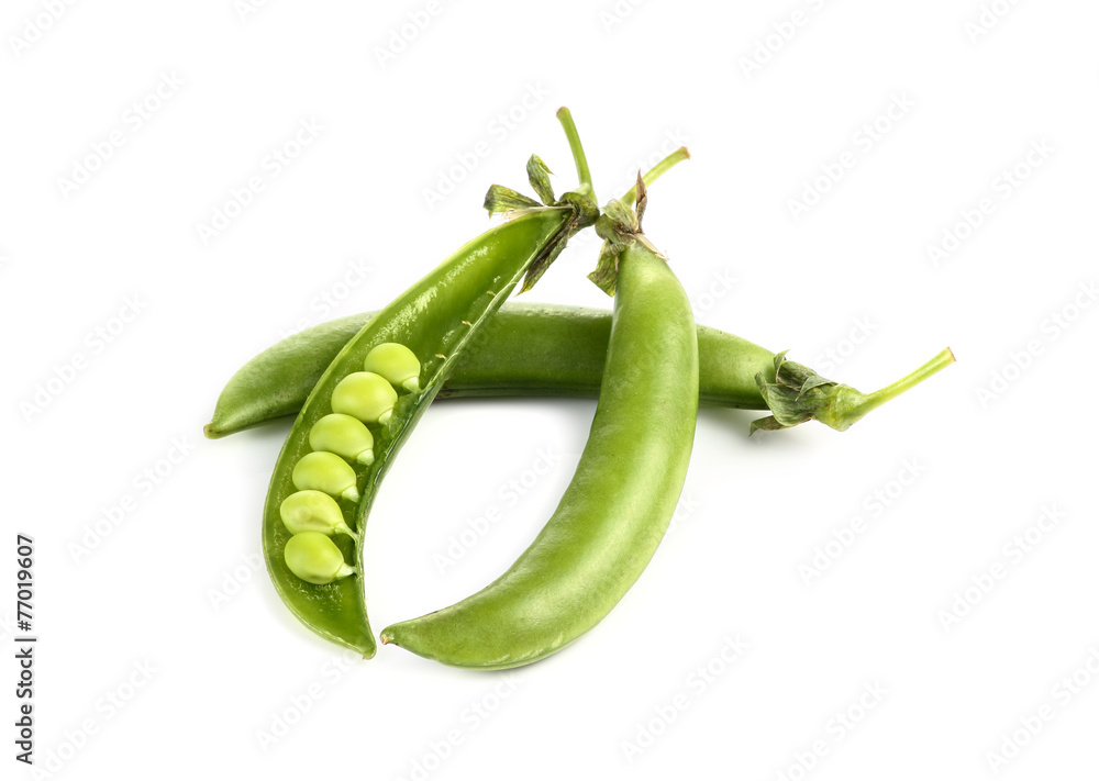 Green Peas in Pods Isolated on White Background Green Peas in Pods Isolated on White Background