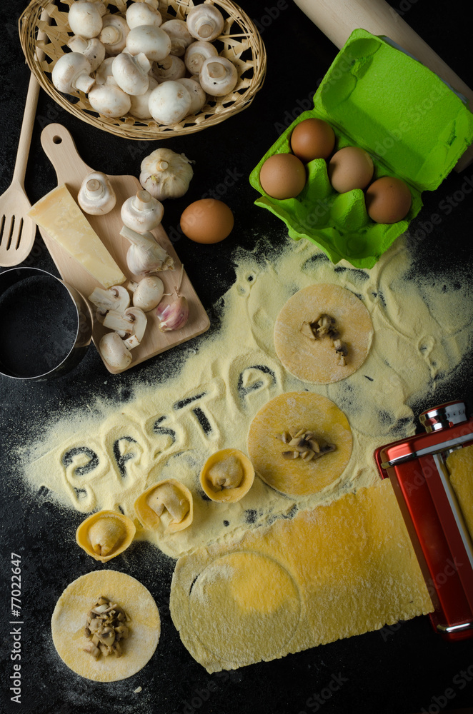 Fototapeta premium Making pasta from italian flour semolina
