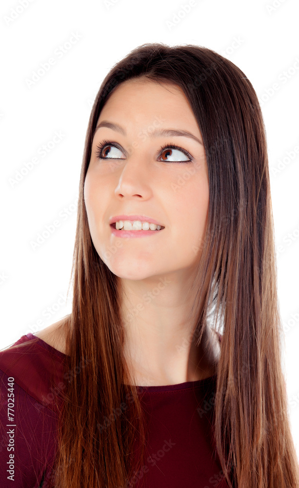 Portrait of attractive girl with brown eyes looking at side Portrait of attractive girl with brown eyes looking at side