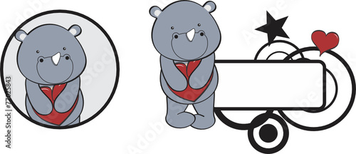valentine rhino cartoon heart hug copyspace