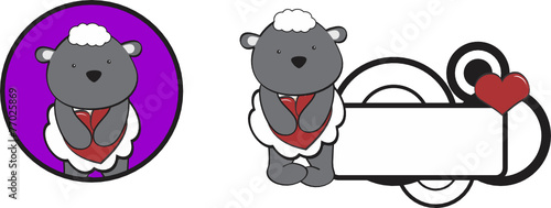 valentine sheep cartoon heart hug copyspace