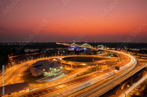 Highway and Suspension bridge in Bangkok ,Thailand