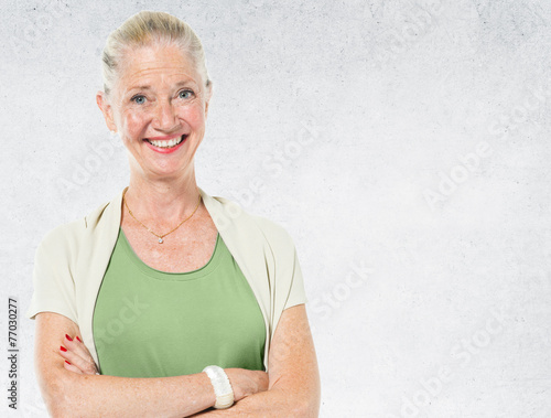 Blonde Lady Portrait Concrete Wall Background Concept