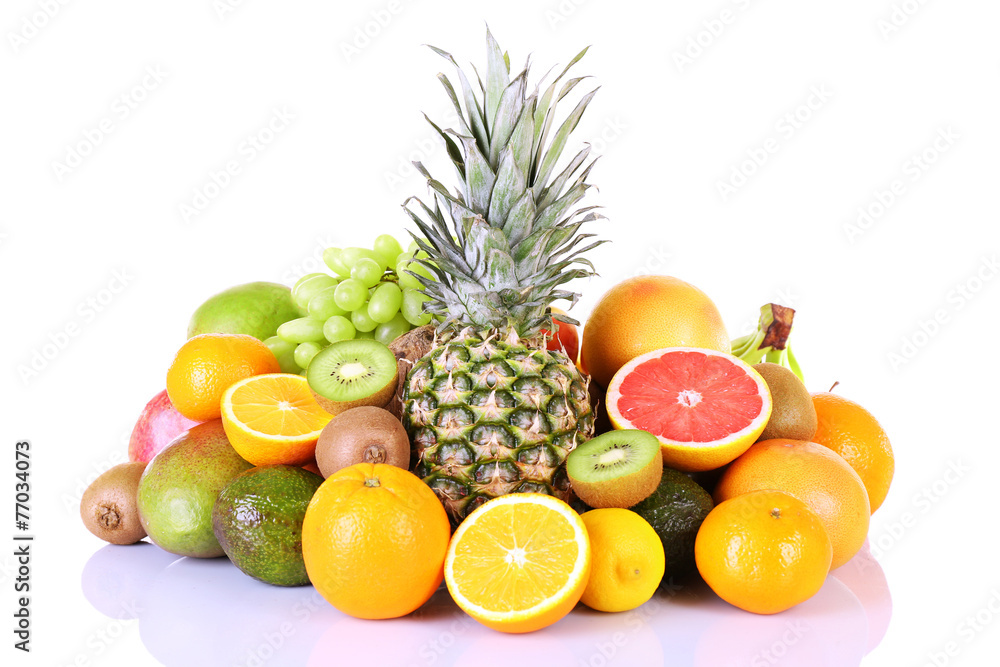 Assortment of exotic fruits isolated on white Assortment of exotic fruits isolated on white