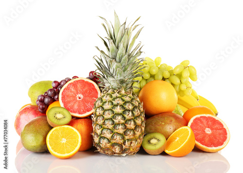 Assortment of exotic fruits isolated on white