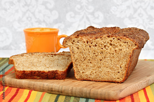 A homemade loaf of honey quinoa bread.