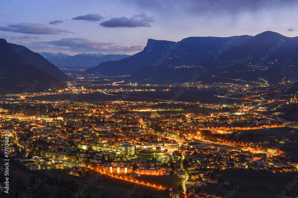 Fototapeta premium Night view of Merano, Italy, South Tyrol