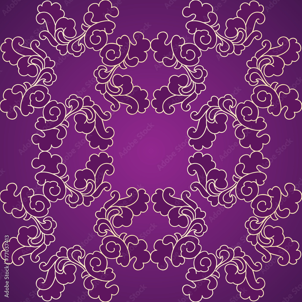 Gold, purple seamless ornament in east style.