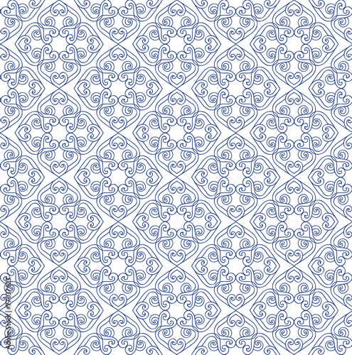 Blue ornament, white background.