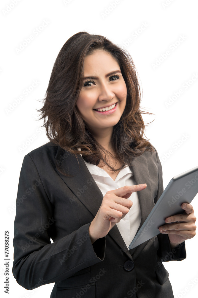business woman holding tablet computer business woman holding tablet computer