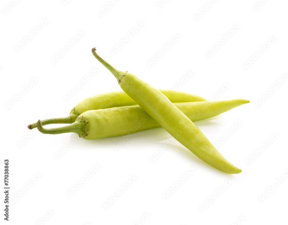 green chili peppers with stem on white background green chili peppers with stem on white background