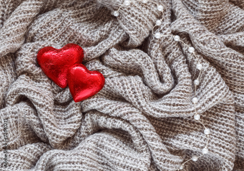 knitted wool  red heart  pearl  valentine