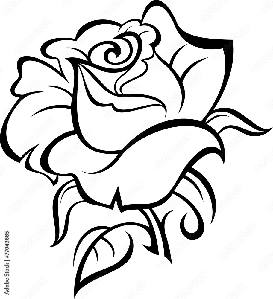 Rose silhouette with leaves. Vector illustration. Rose silhouette with leaves. Vector illustration.