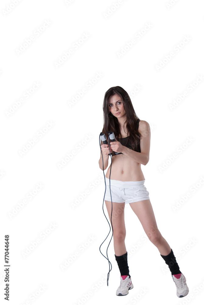 Young athletic woman keeping a string with elastic bandage Young athletic woman keeping a string with elastic bandage