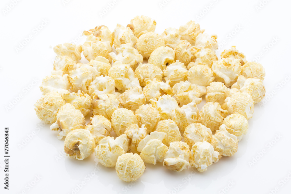 Popcorn isolated on the white background.