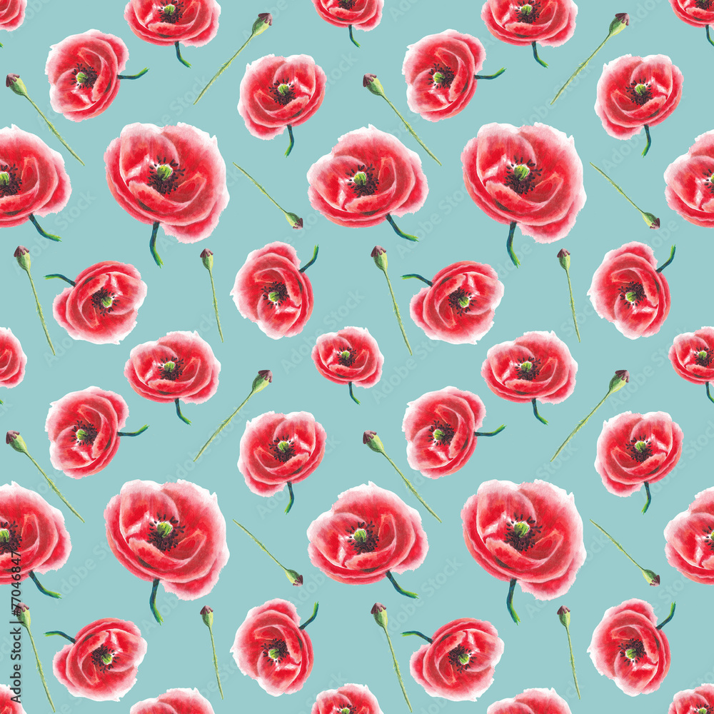 Fototapeta premium watercolor poppy pattern