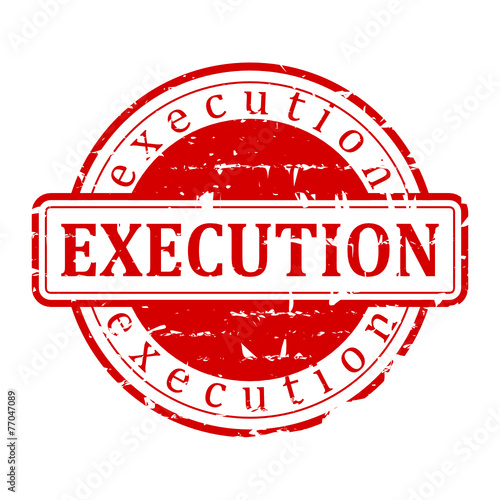 Damaged red round stamp with the word "execution" - vector